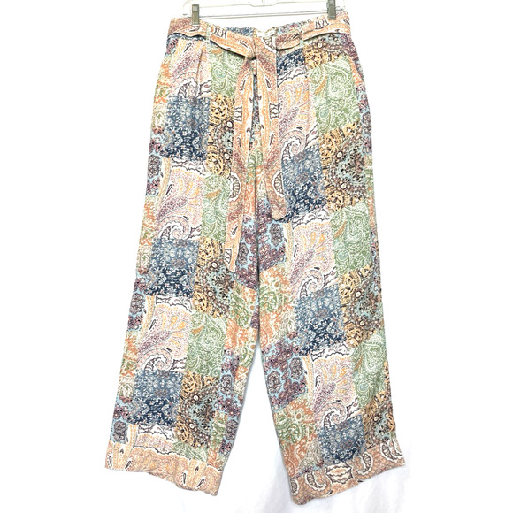 Rachel Zoe Pants - Rachel Zoe Womens Linen Resort Patchwork Wide Leg Pants Size L Prep Beach Paisle